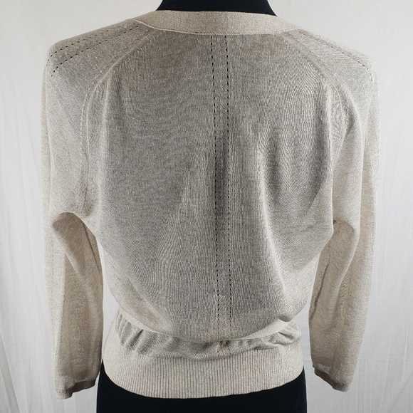 Ann Taylor Beige 3/4 Length Sleeve Wrap Tie Around Ballet core Shirt Sz S - Picture 3 of 7